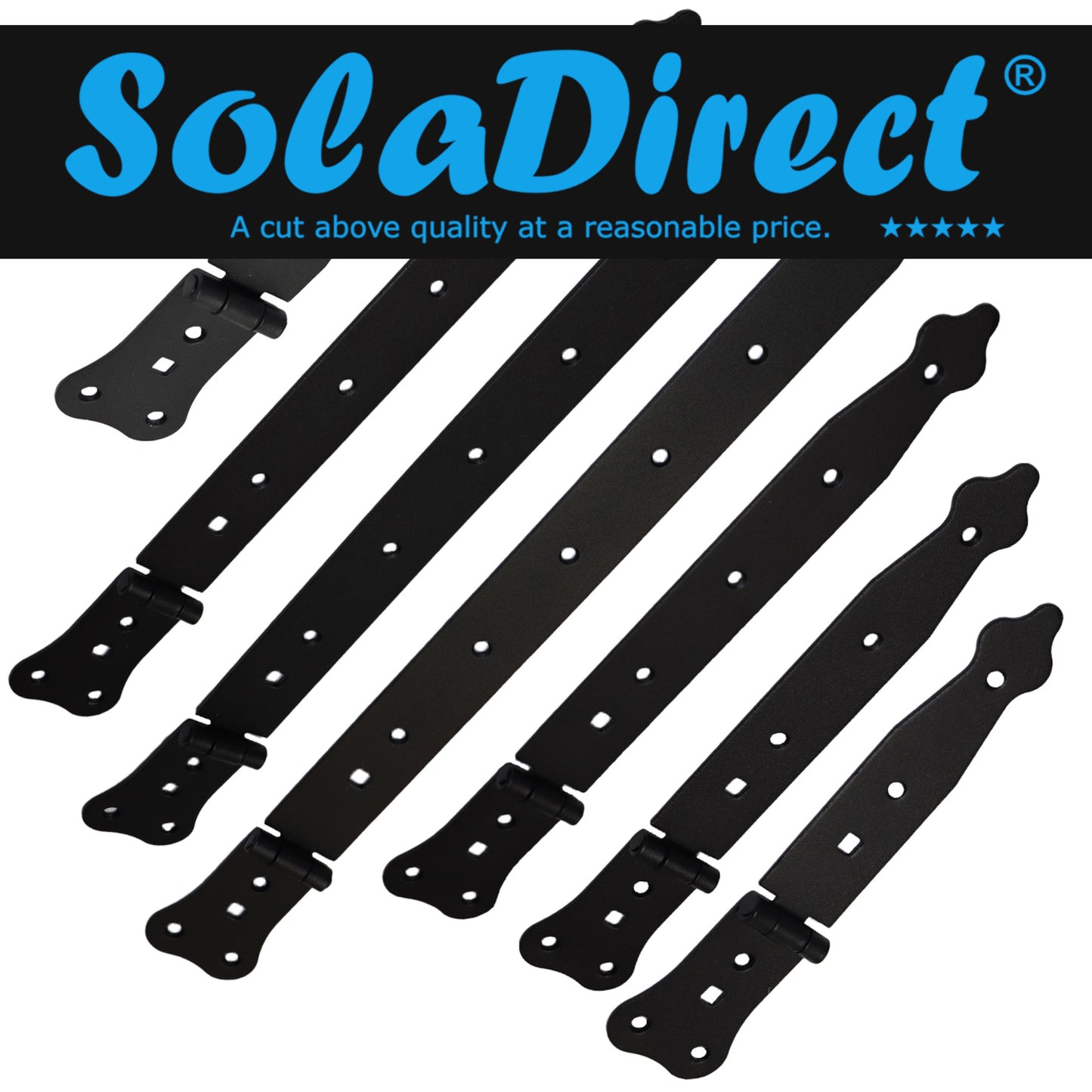 Pack of 2 x 200 mm Narrow T-Hinge Black, Vintage Steel Tee Hinges, Weather Resistant, Rust Proof Powder Coating, T Strap Hinges