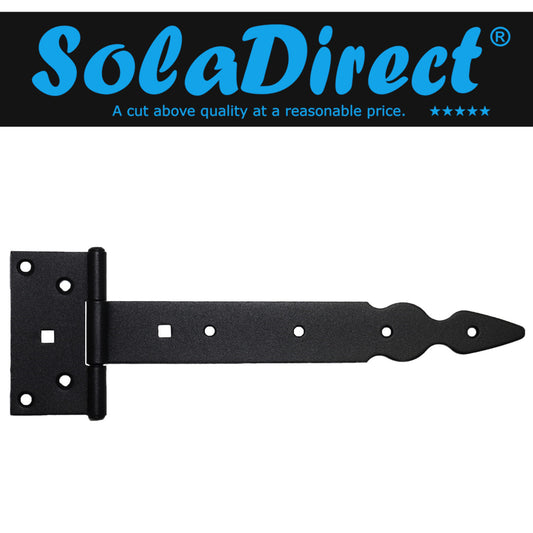 Pack of 1 x 250 mm T-Hinge Black, Steel Tee Hinges, Weather Resistant, Rust Proof Powder Coating, T Strap Hingess