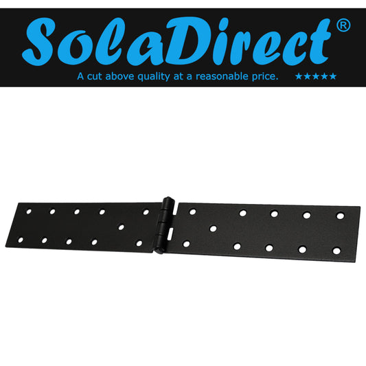 Pack of 1 x 300 Backflap Hinge Black, Steel Back Flap Hinges, Weather Resistant, Rust Proof Powder Coating, Strap Hinges