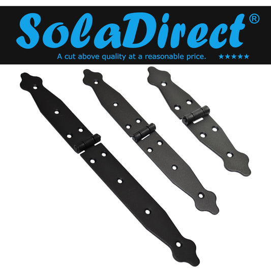 2 Pcs x 150+200 mm Backflap Hinge Black, Steel Back Flap Hinges, Weather Resistant, Rust Proof Powder Coating, Strap Hinges