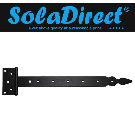 Pack of 1 x 400 mm T-Hinge Black, Steel Tee Hinges, Weather Resistant, Rust Proof Powder Coating, T Strap Hingess