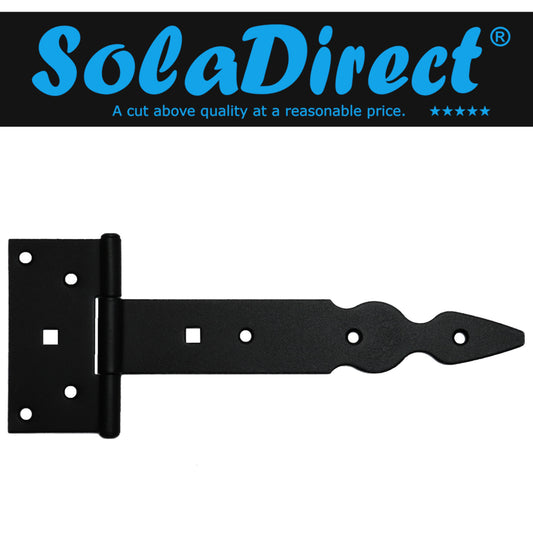 Pack of 10 x 200 mm T-Hinge Black, Steel Tee Hinges, Weather Resistant, Rust Proof Powder Coating, T Strap Hinges