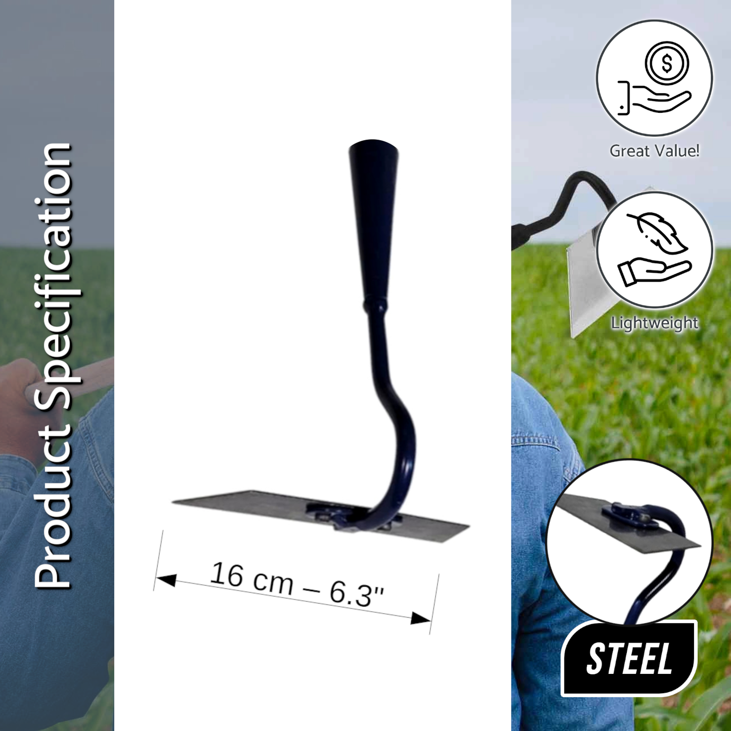 16 cm Solid Steel Swan Neck Hoe Head Garden Tool