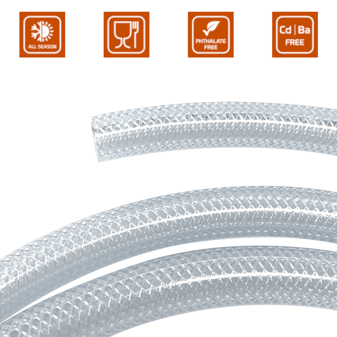 2 m of 10 mm ID Food Grade Reinforced Hose Pipe - 4-Layer PVC Tube for Water, Air - Braided Heavy Duty Pipe for Workshop, Garden