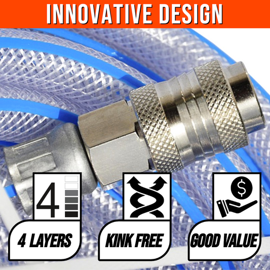 15 m / 50 ft Air Compressor Recoil Hose - 8 mm ID x 12 mm OD Reinforced PVC - Anti-Kink Pneumatic Hose with DN 7.2 Coupler & Plug