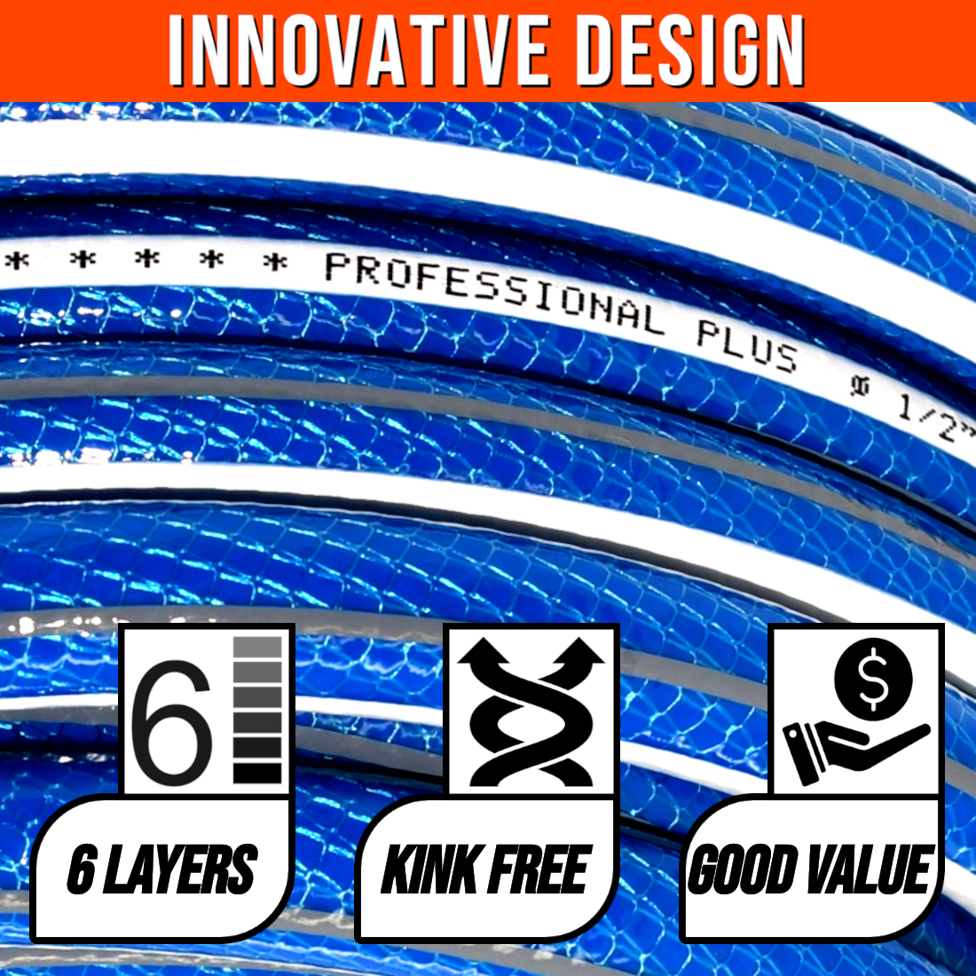 50 m / 164 ft Garden Hose Pipe - 1/2" Kink-Free 6-Layer Reinforced Non-Toxic Phthalate-Free PVC Hosepipe - Watering Tube - Blue