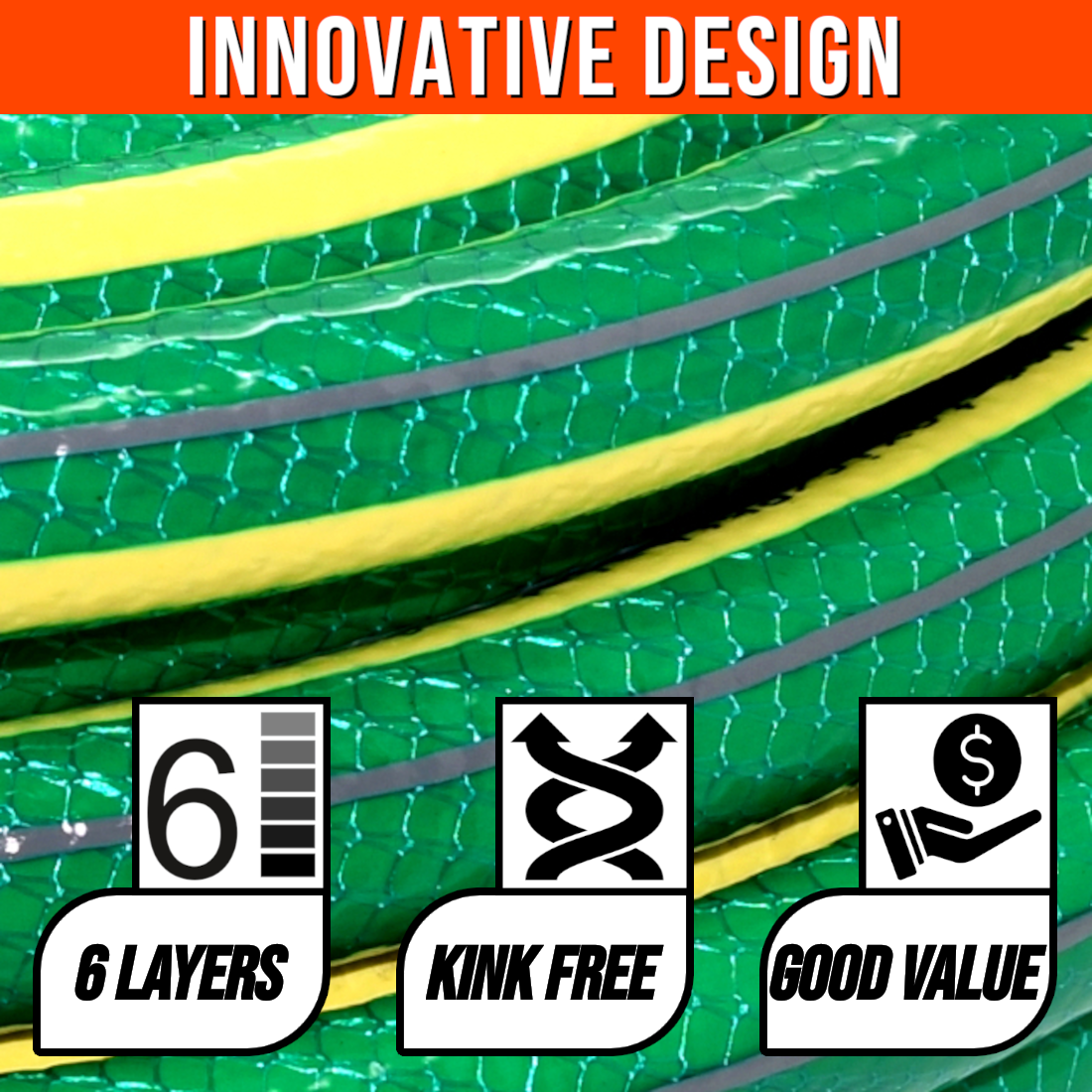50 m / 164 ft Garden Hose Pipe - 1/2" Kink-Free 6-Layer Reinforced Non-Toxic Phthalate-Free PVC Hosepipe - Watering Tube - Green