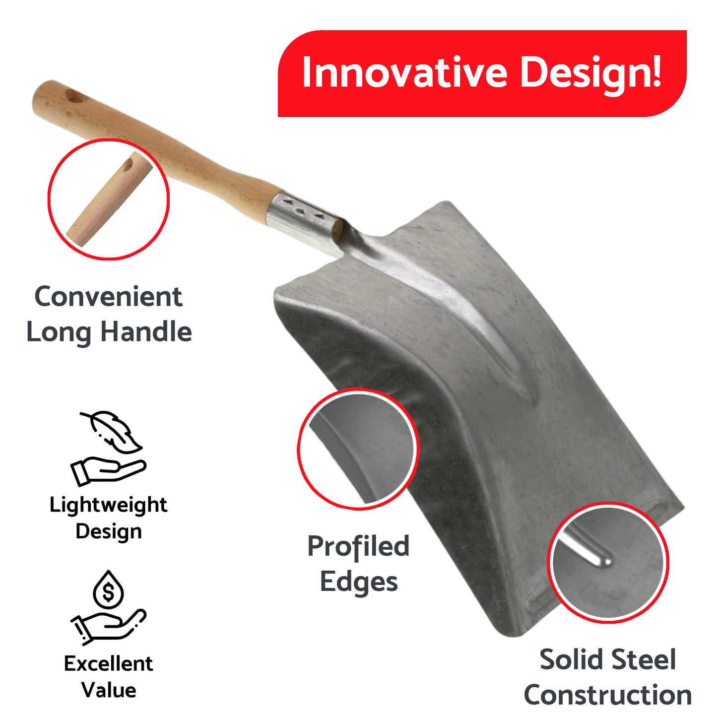 Universal Galvanized Dustpan / Coal Shovel with Handle - Heavy Duty, Rust-Resistant, Multipurpose Cleaning Tool
