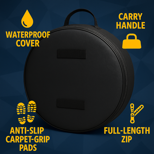 Car Spare Wheel Tyre Storage Bag - 59 cm Diameter - 16 cm Width - Waterproof Cover, Carry Handle, Anti-Slip Carpet-Grip Pads & Zip