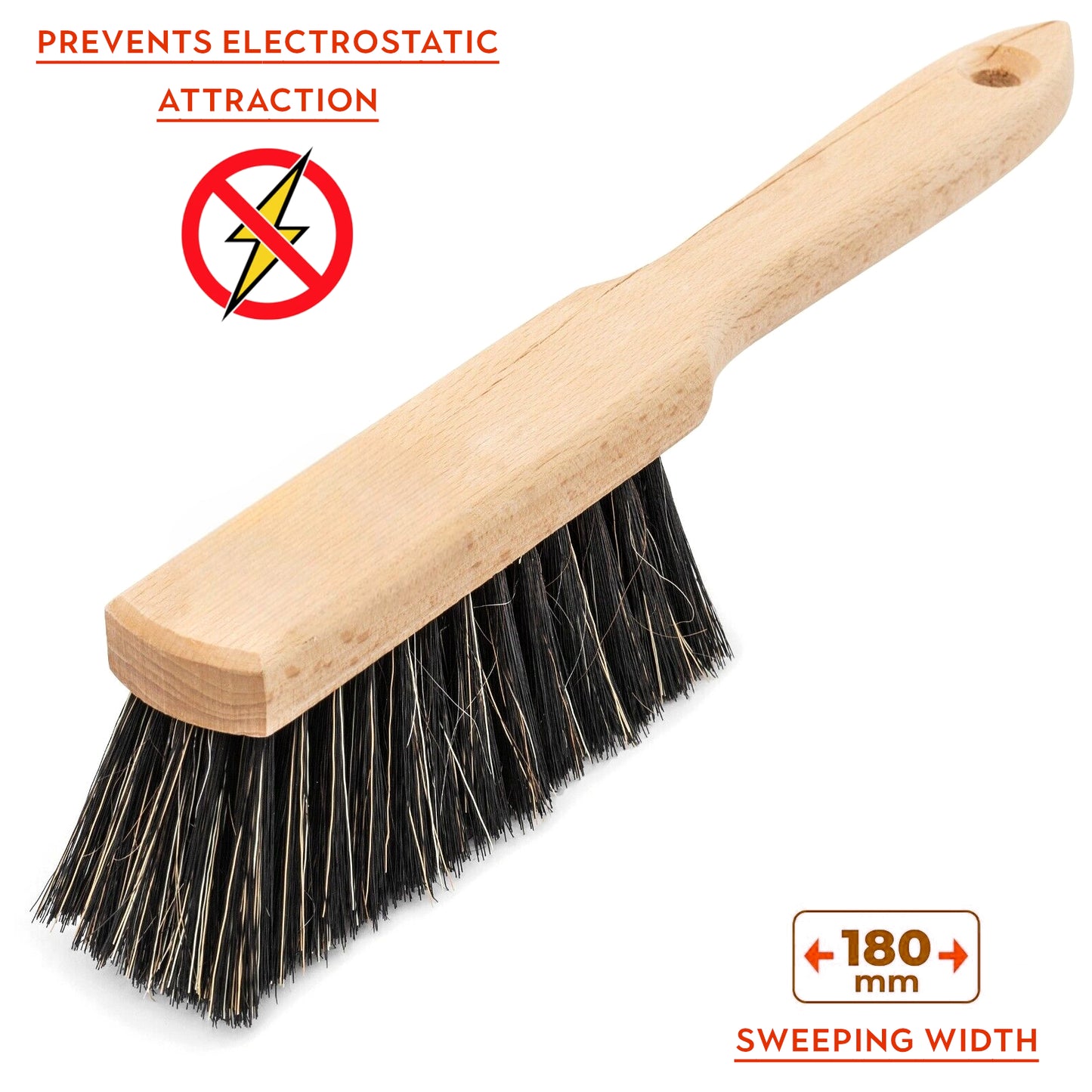 Set of 2 x Hand Brushes, Counter Brushes, Wooden Bench Brushes - Anti-Static Natural & Synthetic Bristles for Efficient Cleaning