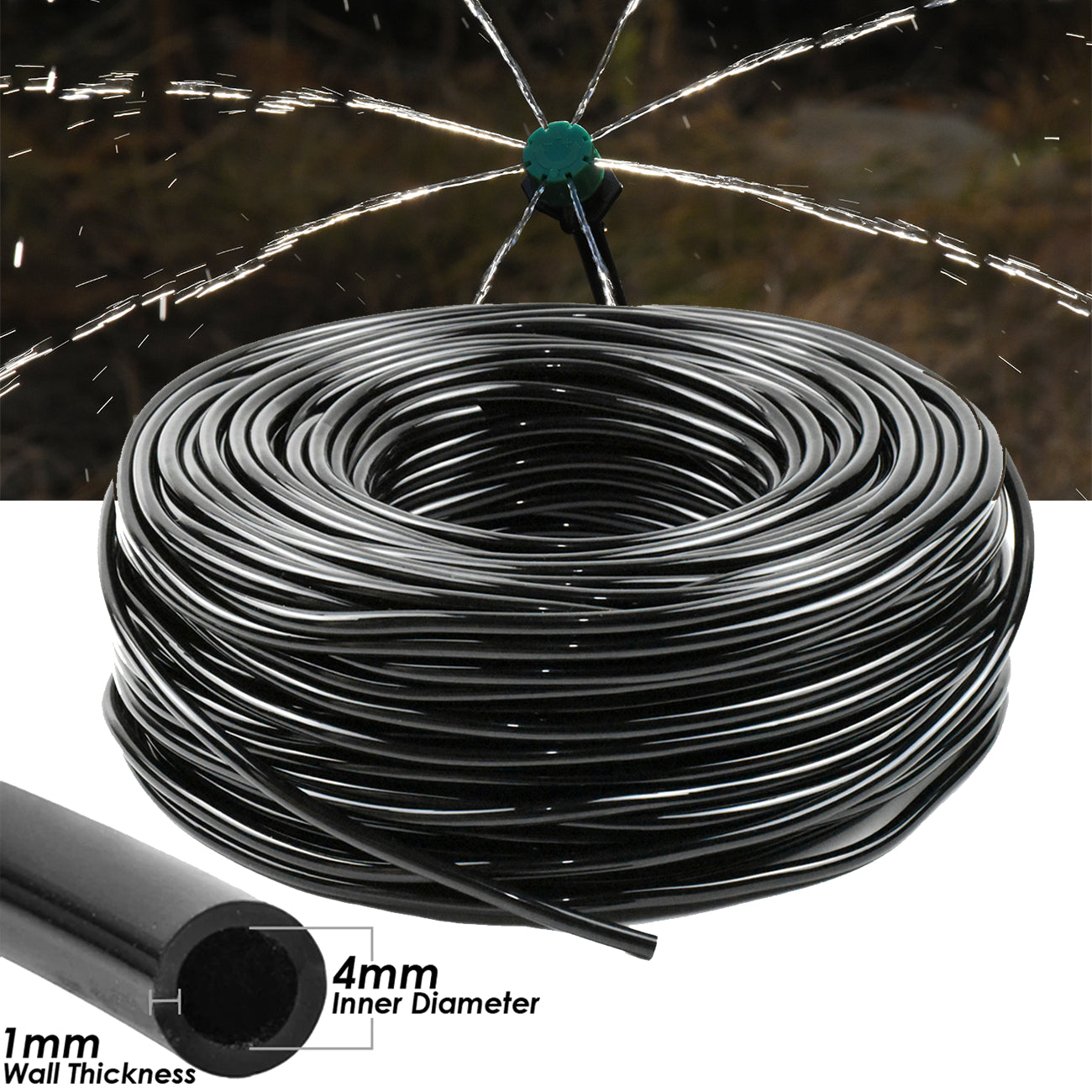 Micro Irrigation Pipe Tube Hose 4 mm (ID) / 6 mm (OD) for Micro Drip Garden Irrigation System (Black, 30 metres / 98 ft)
