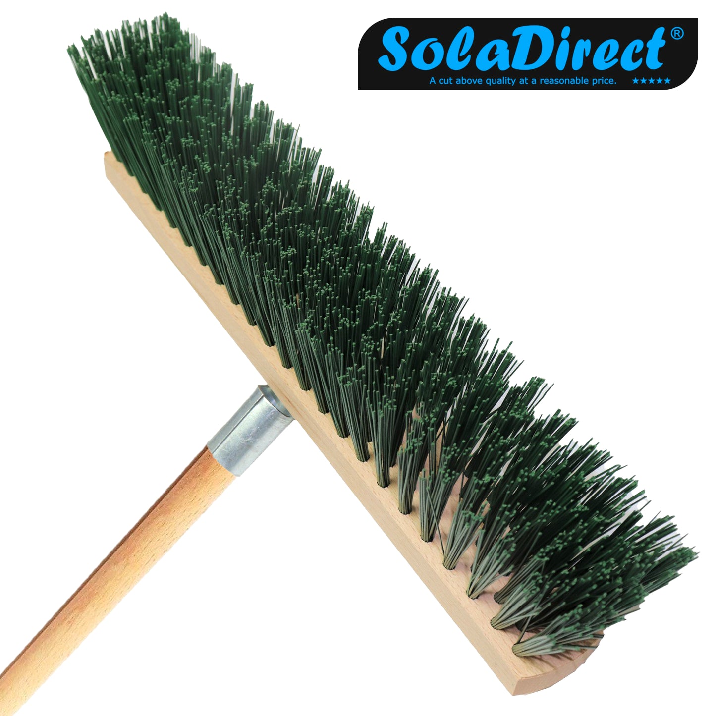 Heavy Duty Garden Broom with Handle, Outdoor for Wet & Dry Surfaces, 24" Synthetic Hard Bristle Sweeping Brush for Cleaning Green