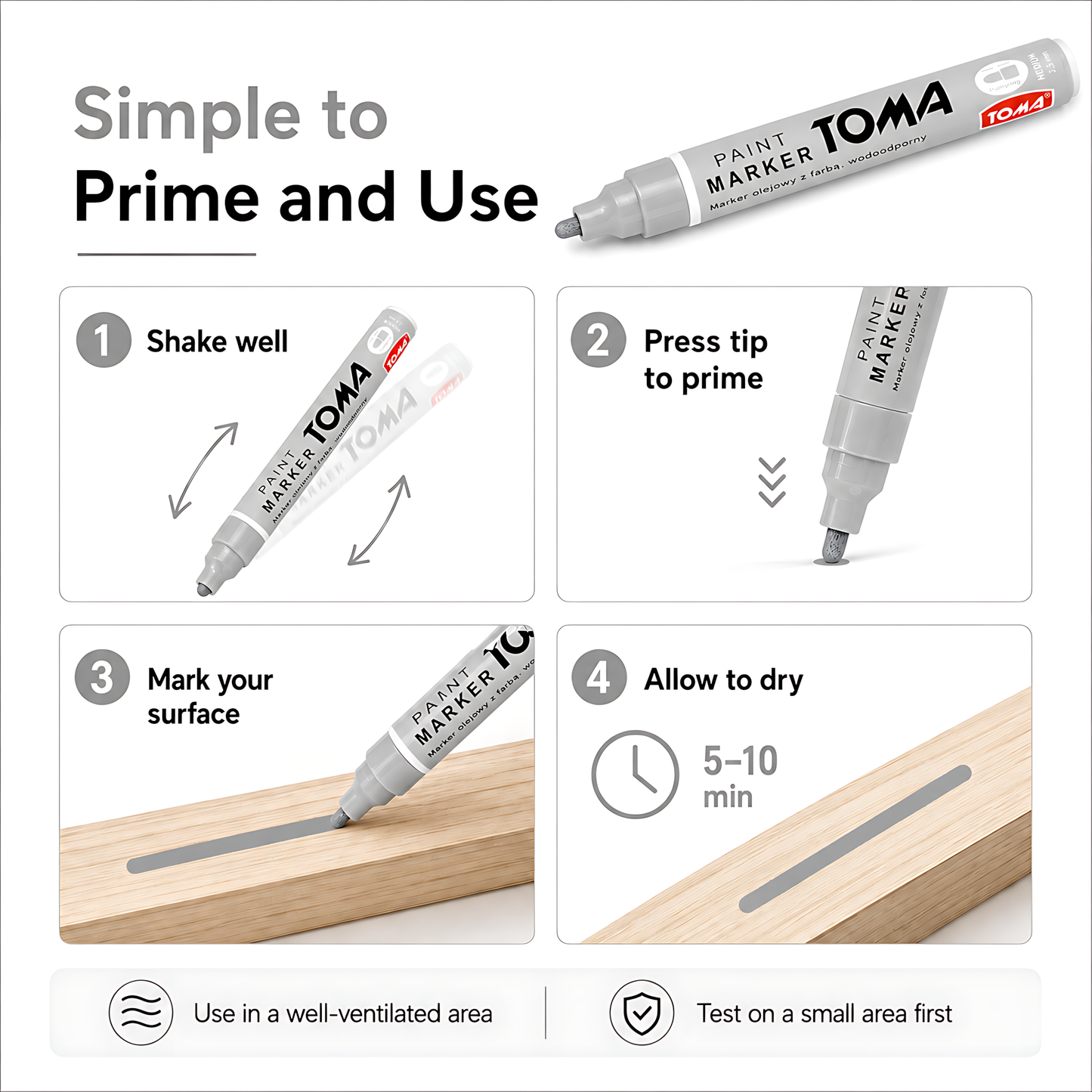 Grey Light Oil-Based Paint Marker Pen Permanent - 2.5mm Round Tip, Fast-Drying Waterproof Ink - Universal for All Surfaces