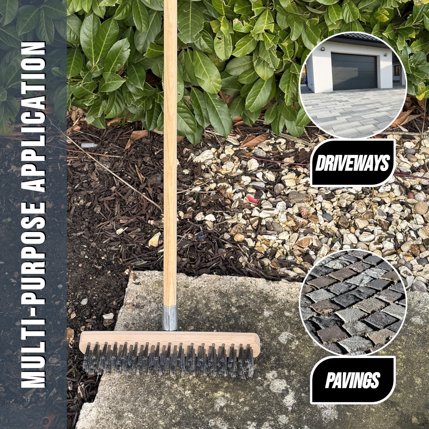 Heavy Duty Wire Broom Deck Scrub Brush with Handle, Garden Broom with Metal Wire Bristles - 30 cm / 12" Stiff Outdoor Brush