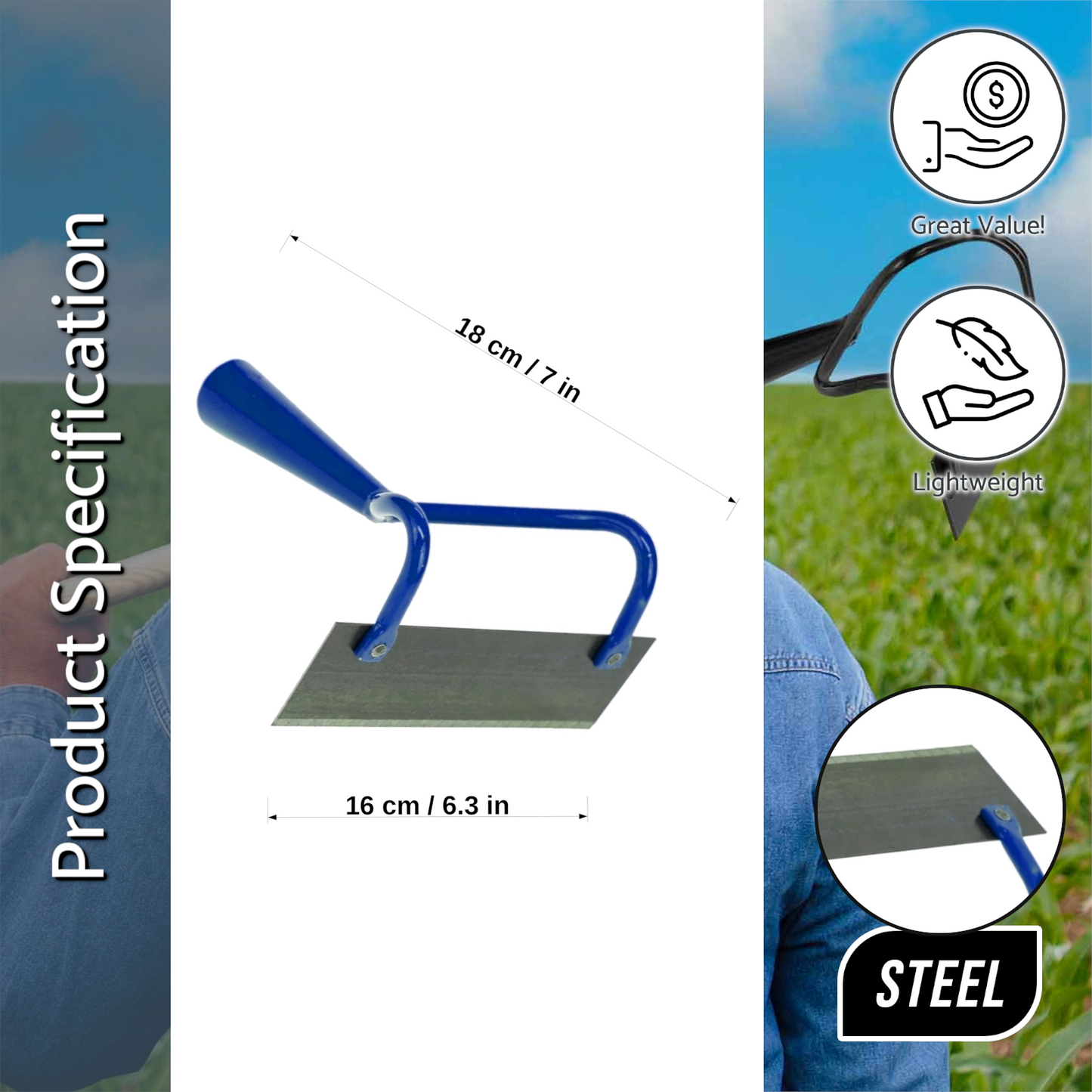 Hoe Swan Neck Cultivator Heavy-Duty Solid Steel Soil Digging Dutch Gardening and Landscaping Tool (16 cm, Head only)