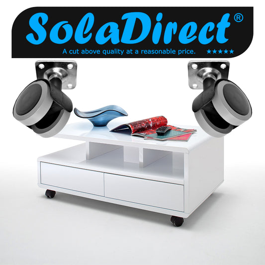 Pack of 5 x Rubber Swivel Furniture Castors Wheels - 50 mm Universal Casters Wheels - Non-Marking, Silent