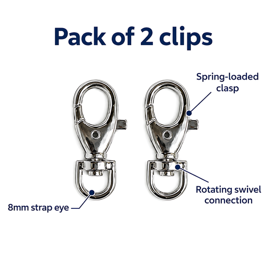 2 Pack 8mm Metal Swivel Snap Hooks for Bag Straps, Lanyards, Webbing, Handbags, Wristlets, Key Fobs, Sewing, Crafts, 5mm Metal Opening