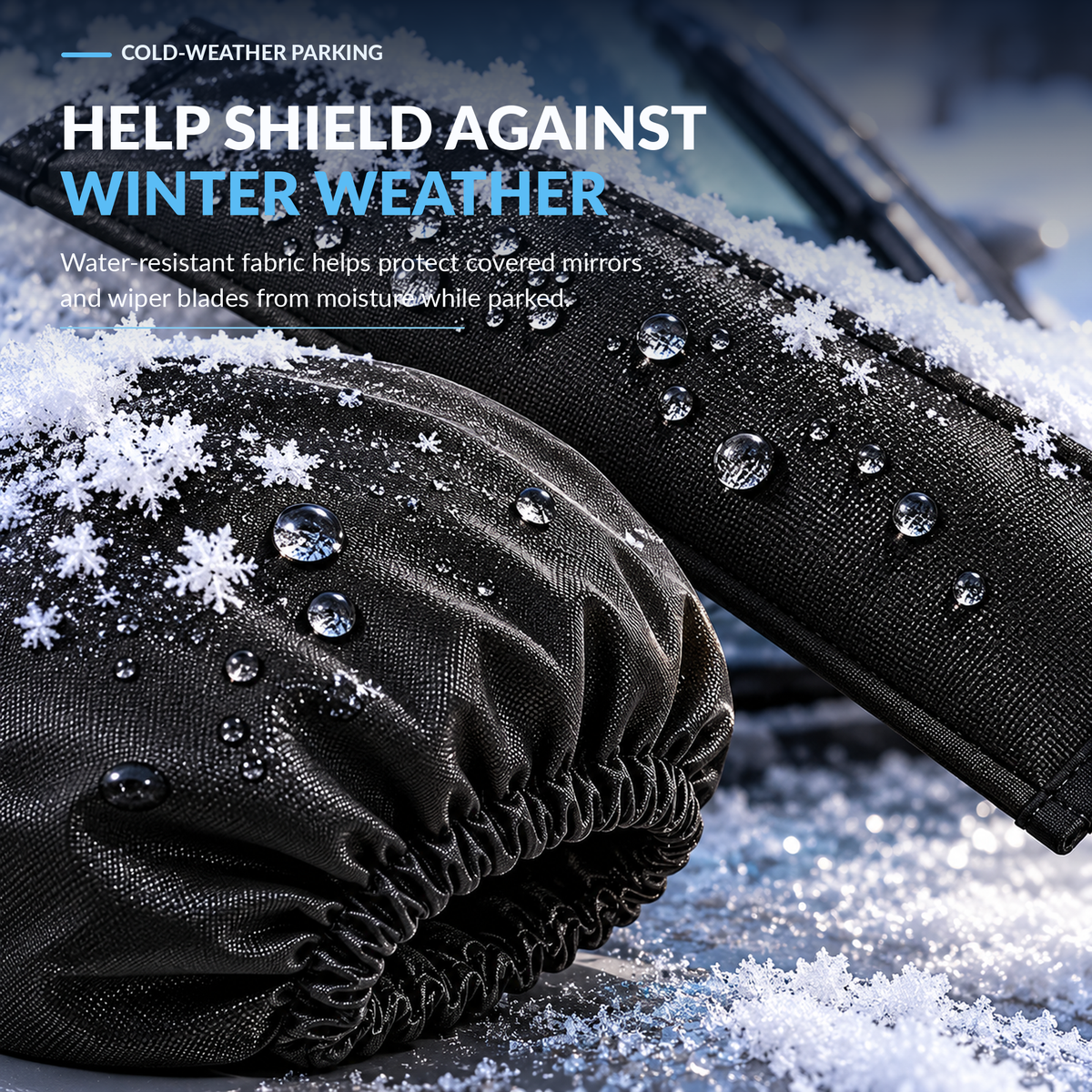 Car Wing Mirror and Wiper Blade Covers, 2 Each - Snow, Frost, Ice - Black for Rain, Cold Weather, Easy Fitting and Removal
