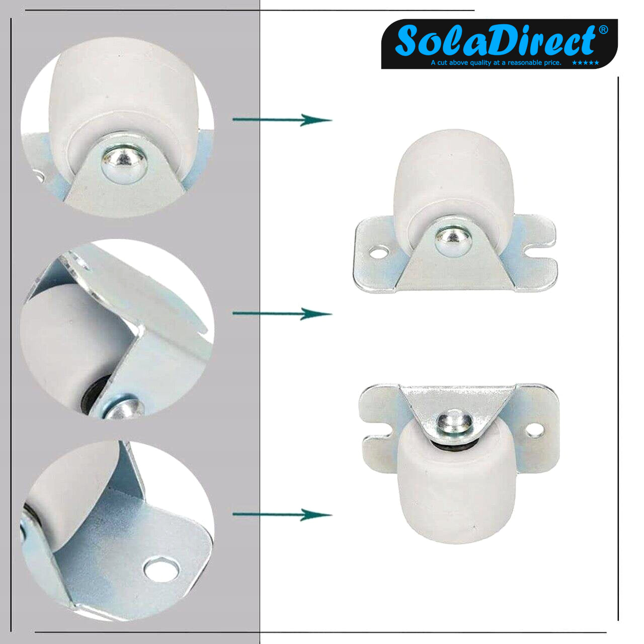 Pack of 4 x Heavy Duty Rubber Furniture Castor Wheels 33mm - Durable Furniture Caster Wheels - Easy Install, Carpet-Friendly