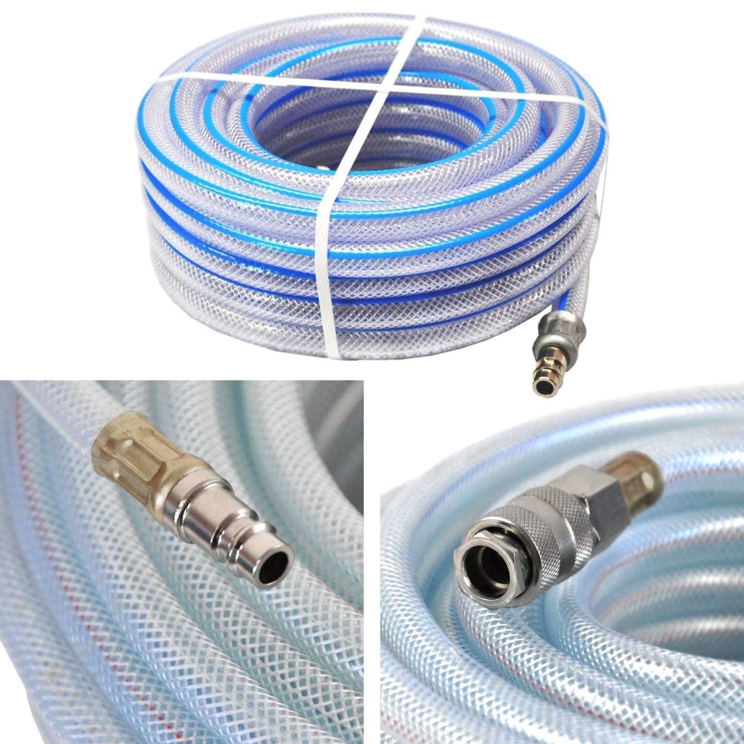 15 m / 50 ft Air Compressor Recoil Hose - 8 mm ID x 12 mm OD Reinforced PVC - Anti-Kink Pneumatic Hose with DN 7.2 Coupler & Plug