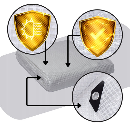 8 x 10 m Heavy-Duty Tarpaulin Cover - Clear 100GSM - Waterproof, Frost-Resistant, UV Protection, Multipurpose, Groundsheet