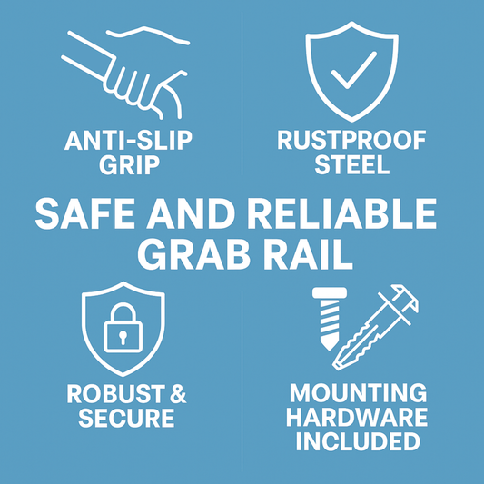 2 x Bathroom Grab Bar for Elderly, Disabled, Seniors - 200 mm Black Safety Handrail & Fixings - Powder Coated Steel Support Handle