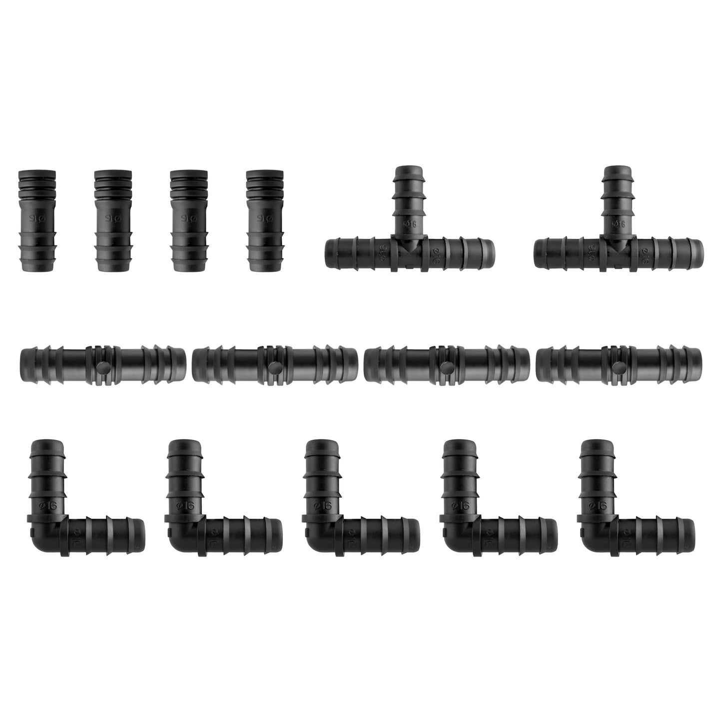 Irrigation Pipe Connectors Kit - Mixed Barb Fittings for 1/2" Hose Pipe - Elbows, Tees, Plugs, Joiners - Drip Irrigation Fittings