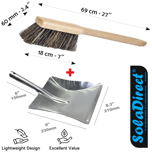 Universal Long Handled Brush & Dustpan Set - Heavy Duty, Rust Proof (Silver)