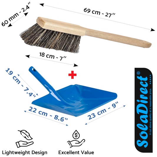 Universal Long Handled Brush & Dustpan Set - Heavy Duty, Rust Proof (Blue)