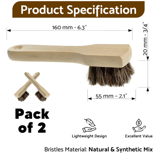 Set of 2 x Premium Shoe Polish Applicator Brushes - 100% Horsehair Bristles for Leather Boots, Shoes & Bags, Perfect for Shoe Care