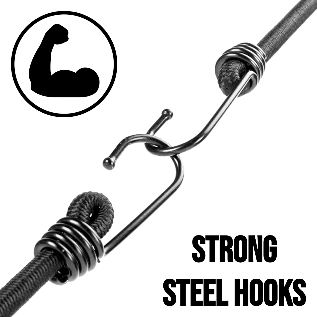 12 x 100 cm / 39" Heavy Duty Bungee Cord with Hooks - Strong 8mm Elastic Luggage Straps for Roof Rack, Travel, Camping, Car Boot