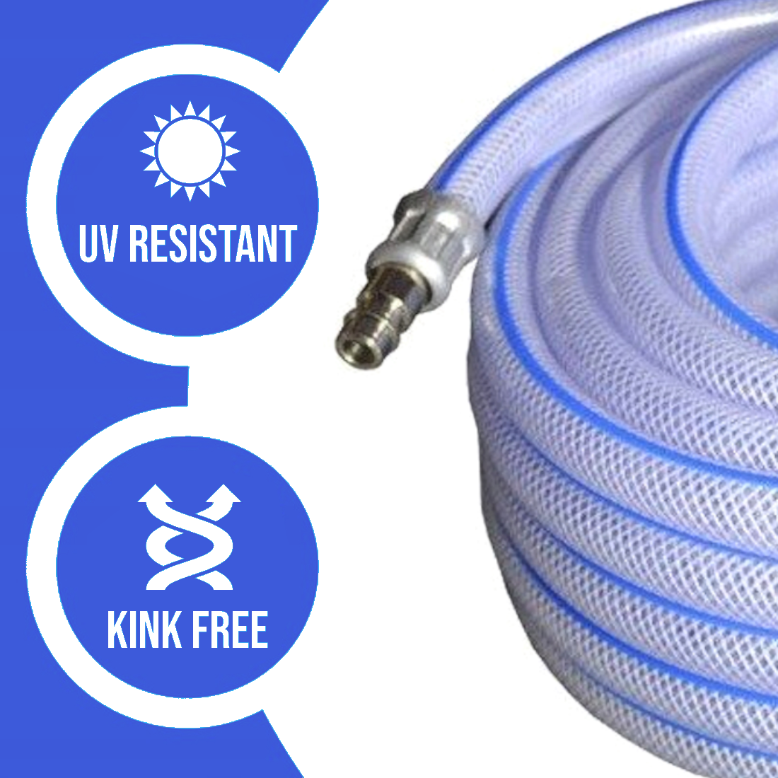 15 m / 50 ft Air Compressor Recoil Hose - 8 mm ID x 12 mm OD Reinforced PVC - Anti-Kink Pneumatic Hose with DN 7.2 Coupler & Plug
