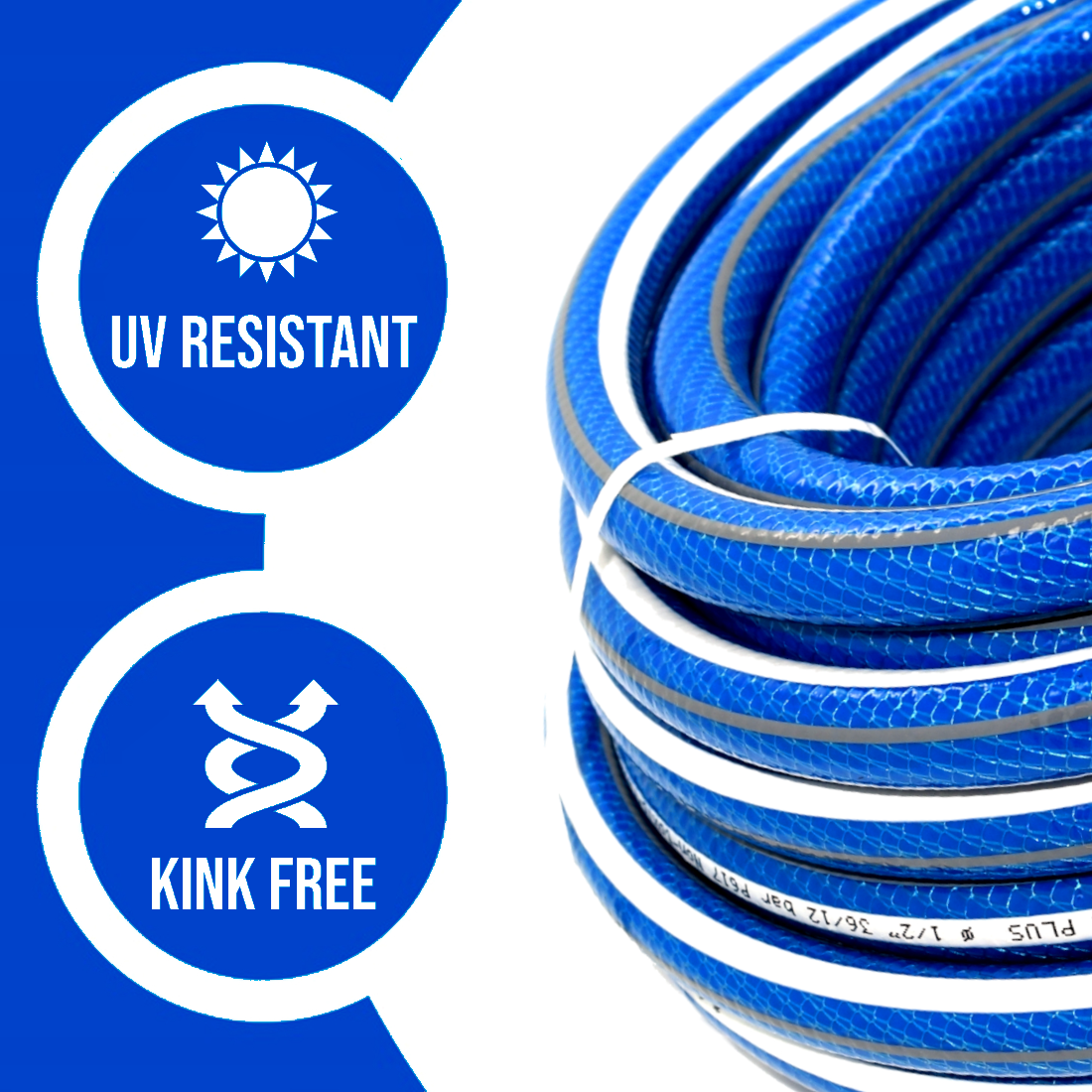 50 m / 164 ft Garden Hose Pipe - 1/2" Kink-Free 6-Layer Reinforced Non-Toxic Phthalate-Free PVC Hosepipe - Watering Tube - Blue