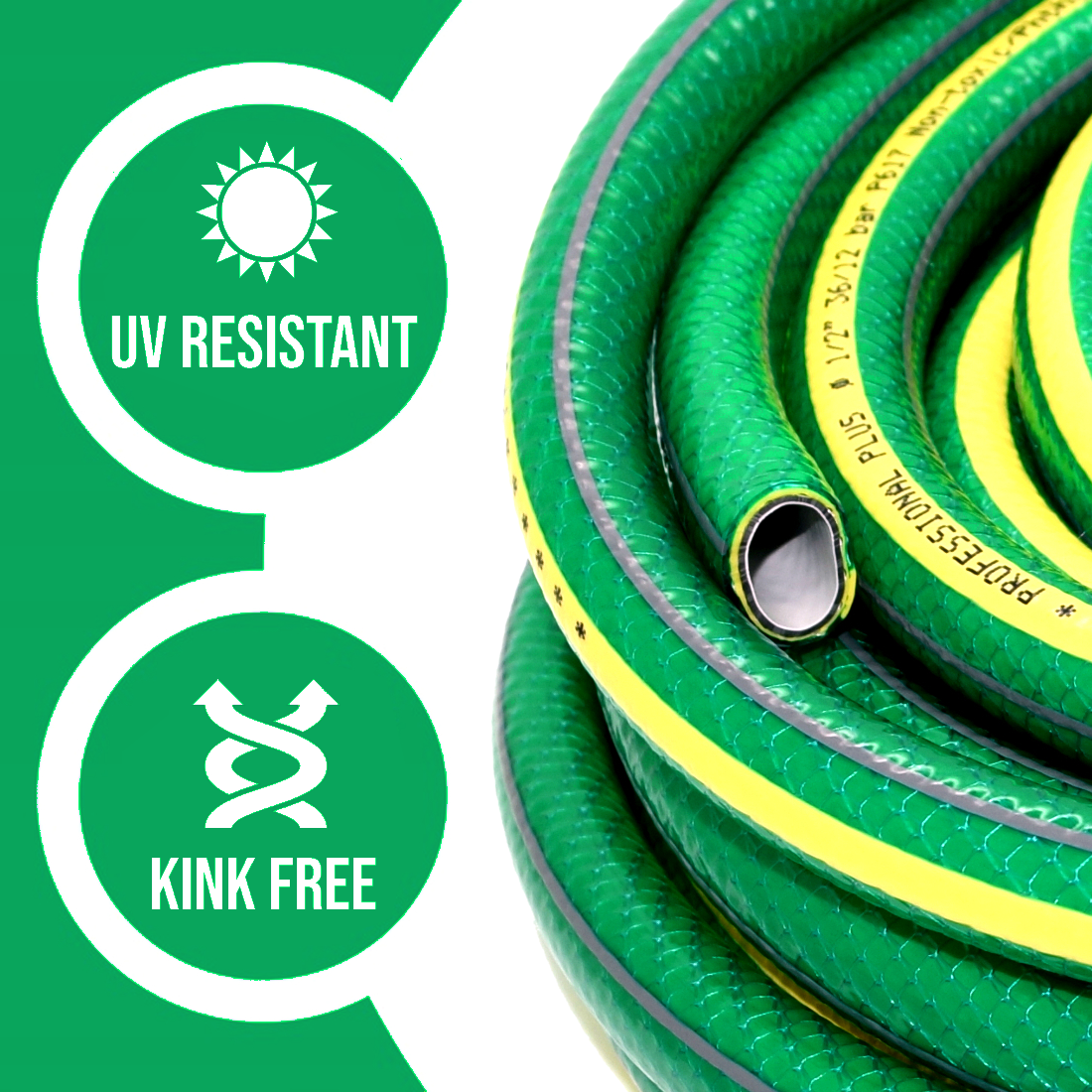 50 m / 164 ft Garden Hose Pipe - 1/2" Kink-Free 6-Layer Reinforced Non-Toxic Phthalate-Free PVC Hosepipe - Watering Tube - Green