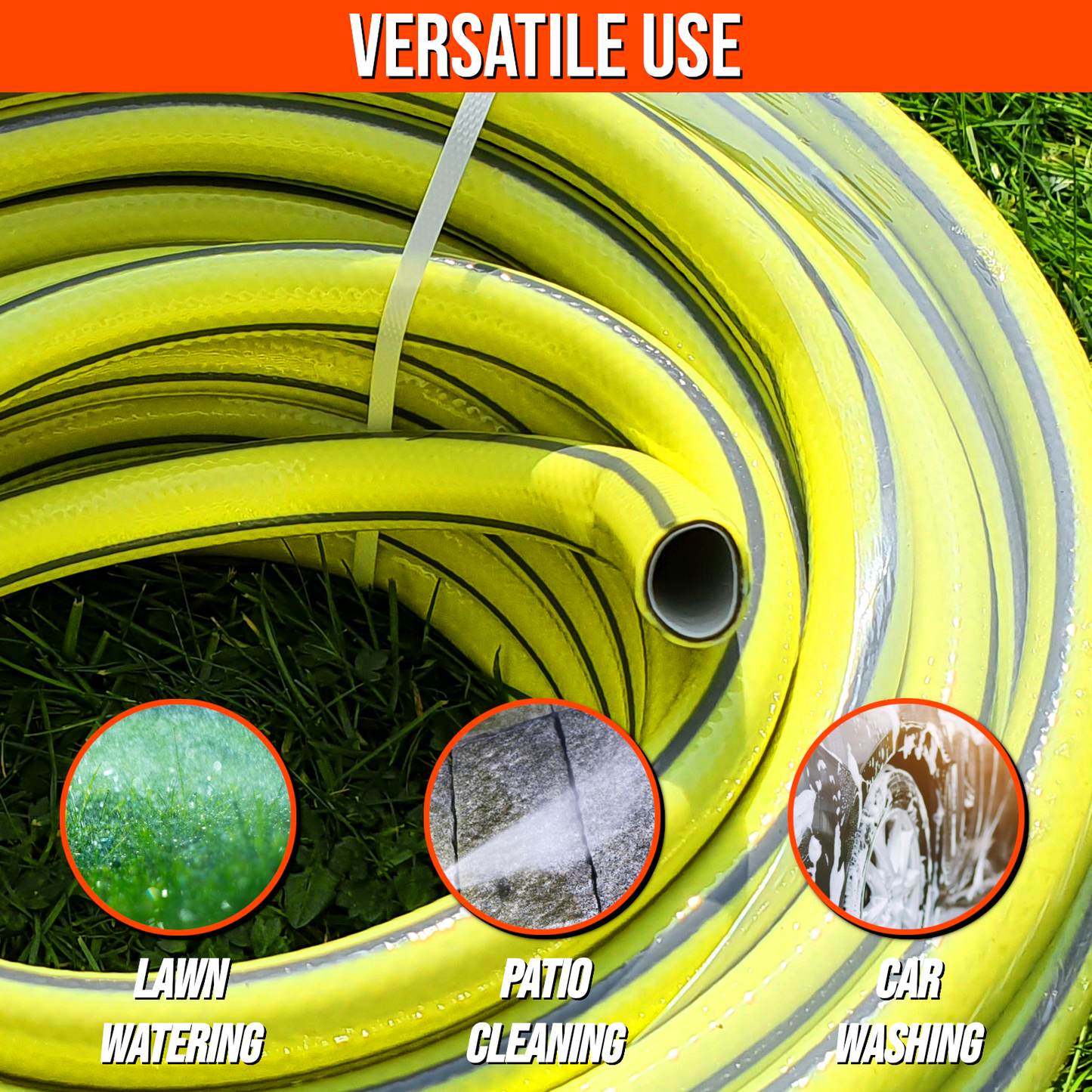 20 m / 65 ft Garden Hose Pipe - 1/2" Anti-Kink 4-Layer Reinforced Non-Toxic Phthalate-Free PVC Hosepipe - Watering Tube - Yellow