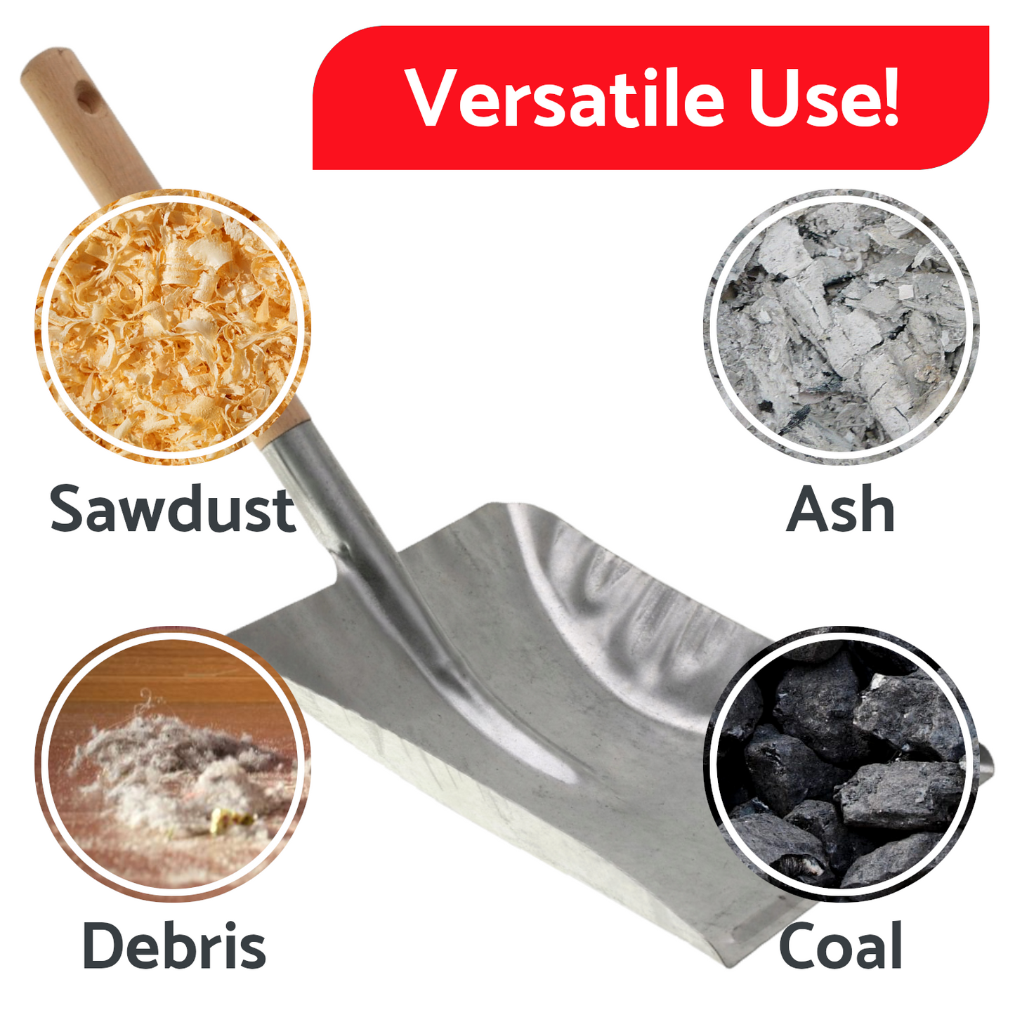 Universal Galvanized Dustpan / Coal Shovel with Handle - Heavy Duty, Rust-Resistant, Multipurpose Cleaning Tool