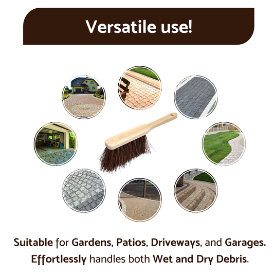 Stiff Bassine Hand Brush with Wooden Handle - Heavy Duty Hard Bristle Bench Sweeper for Workshop Garage Outdoor Use - 28 cm