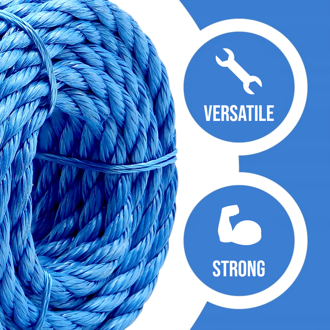 5 m / 16.4 ft x 10 mm Blue Polypropylene Rope - Strong Weatherproof Cord for Marine, Garden, Camping, DIY, Barrier, Mooring Use