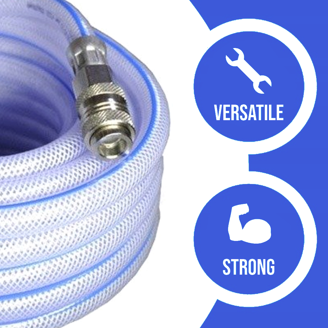 15 m / 50 ft Air Compressor Recoil Hose - 8 mm ID x 12 mm OD Reinforced PVC - Anti-Kink Pneumatic Hose with DN 7.2 Coupler & Plug