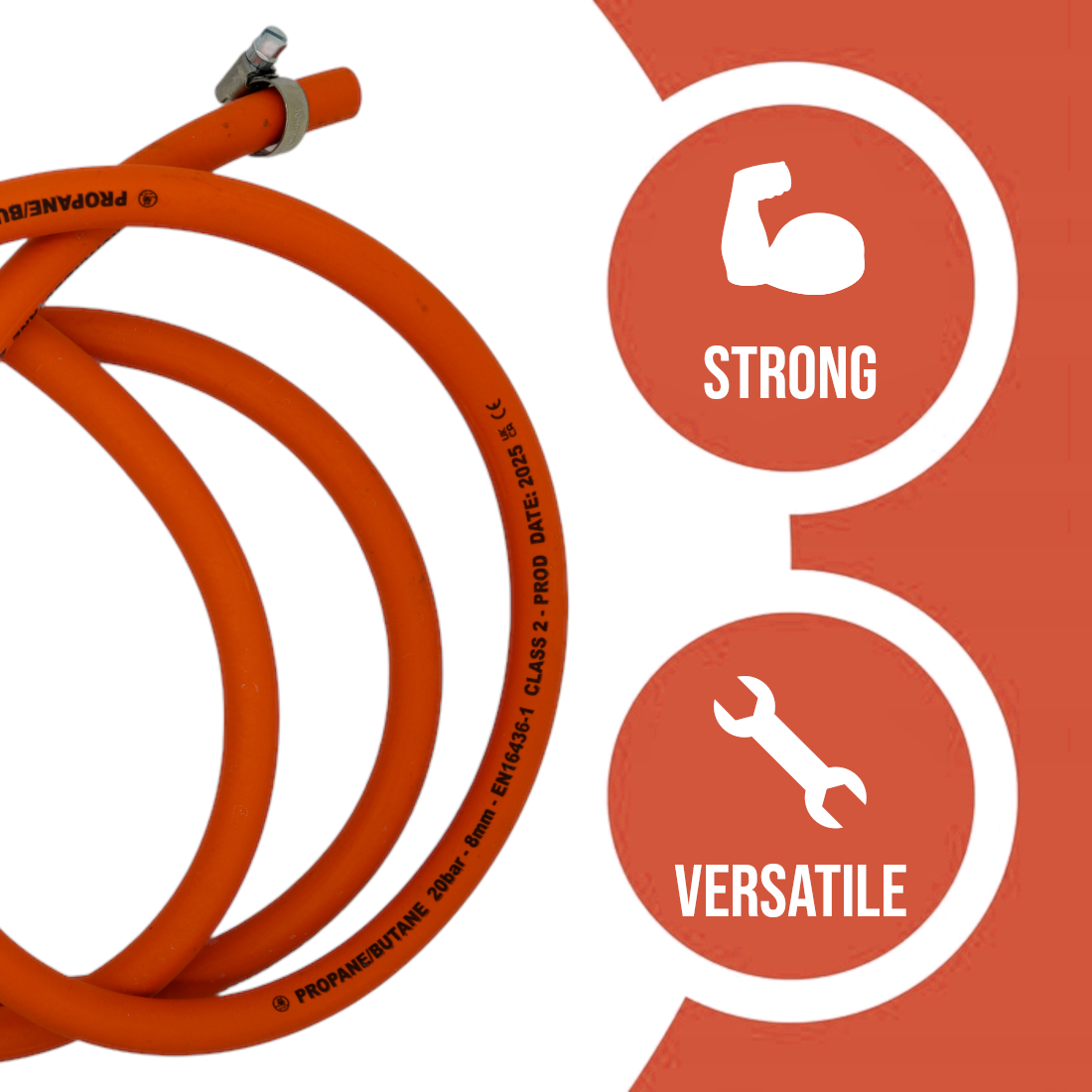 4m of LPG Gas Hose Pipe with 2 Clamps - 8mm 5/16" High-Pressure Propane/Butan Pipe - 2025 Dated EN16436-1 CLASS 2 Flame Retardant
