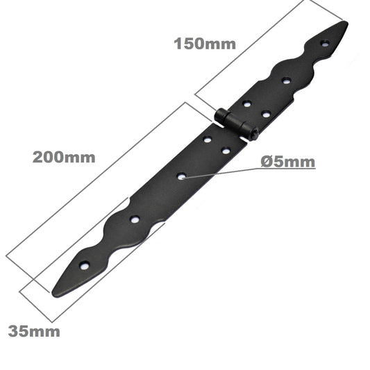 1 Pc x 150+200 mm Backflap Hinge Black, Retro Steel Back Flap Hinges, Weather Resistant, Rust Proof Powder Coating, Strap Hinges