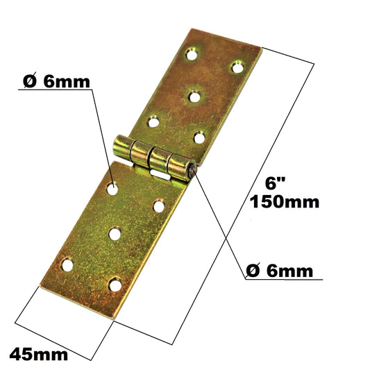Pack of 2 x 150 mm Backflap Hinge Galvanised, Steel Back Flap Hinges, Weather Resistant, Rust Corrosion Proof, Strap Hinges