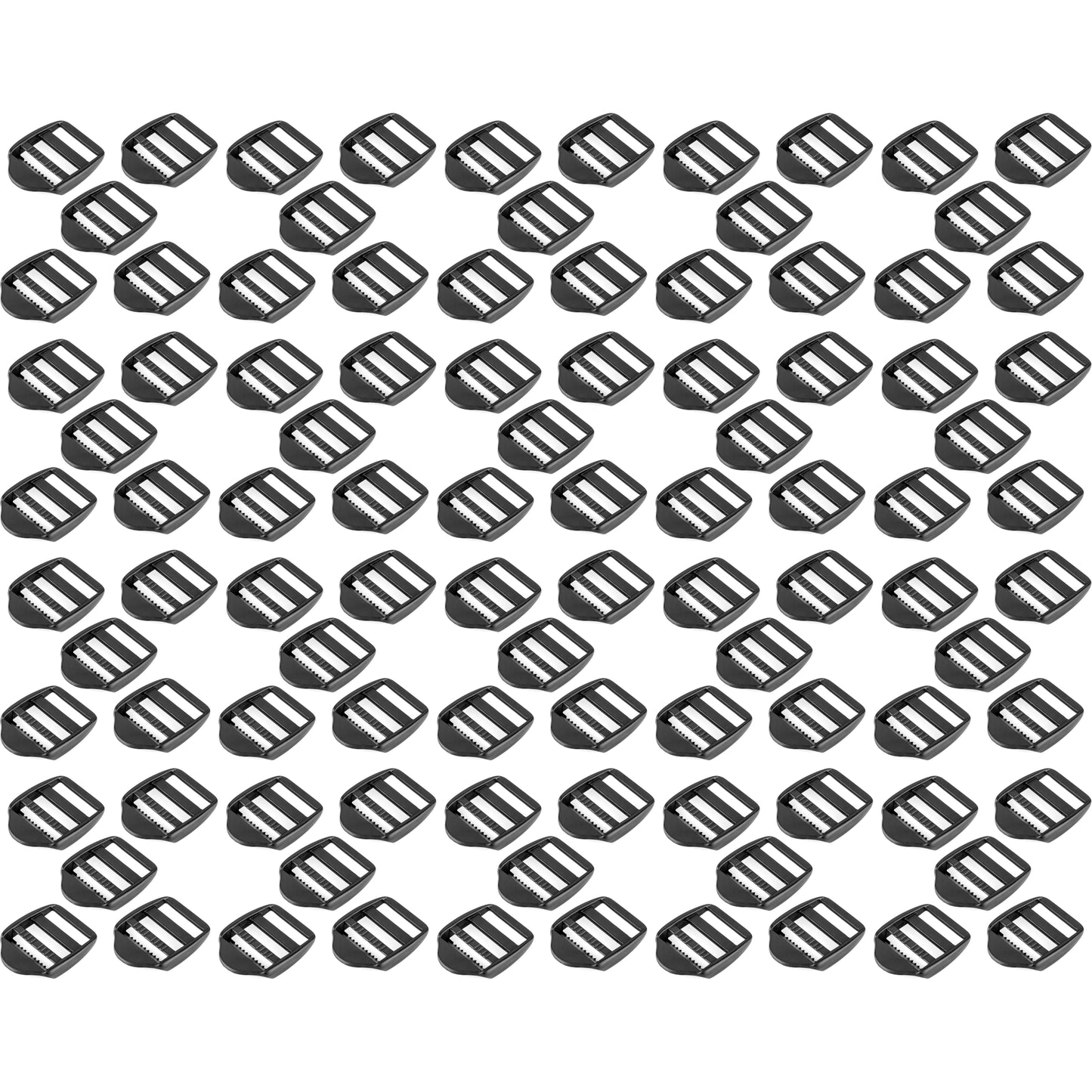 100 x Ladderlock Rucksack Sliders Buckles for 40 mm / 1.57" Webbing Strap, Black, Plastic