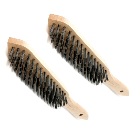 Set of 2 x Wire Brush, Heavy-Duty Handheld Steel Wire Brushes with Wooden Handle - Rust Remover - Tough Steel Wire Bristles