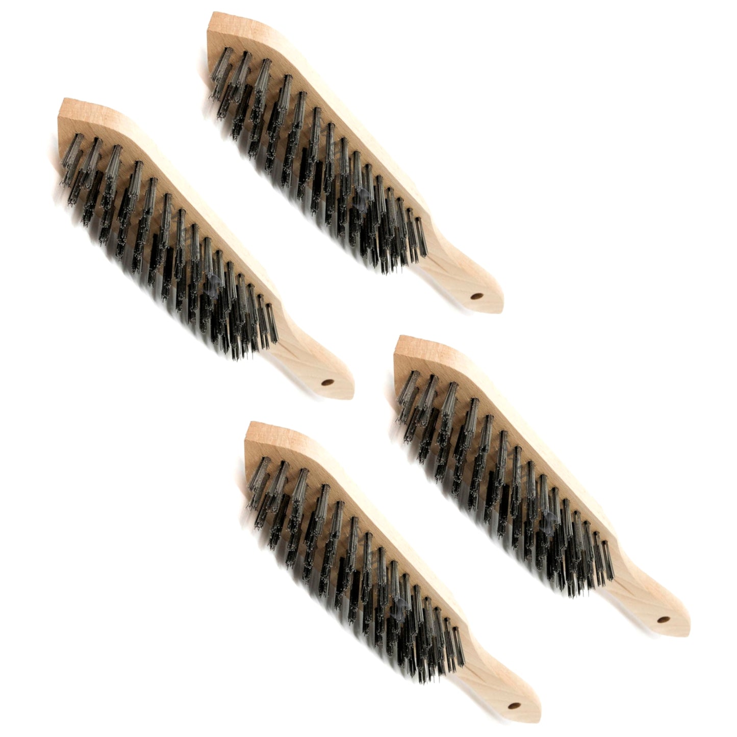 Set of 4 x Wire Brush, Heavy-Duty Handheld Steel Wire Brushes with Wooden Handle - Rust Remover - Tough Steel Wire Bristles