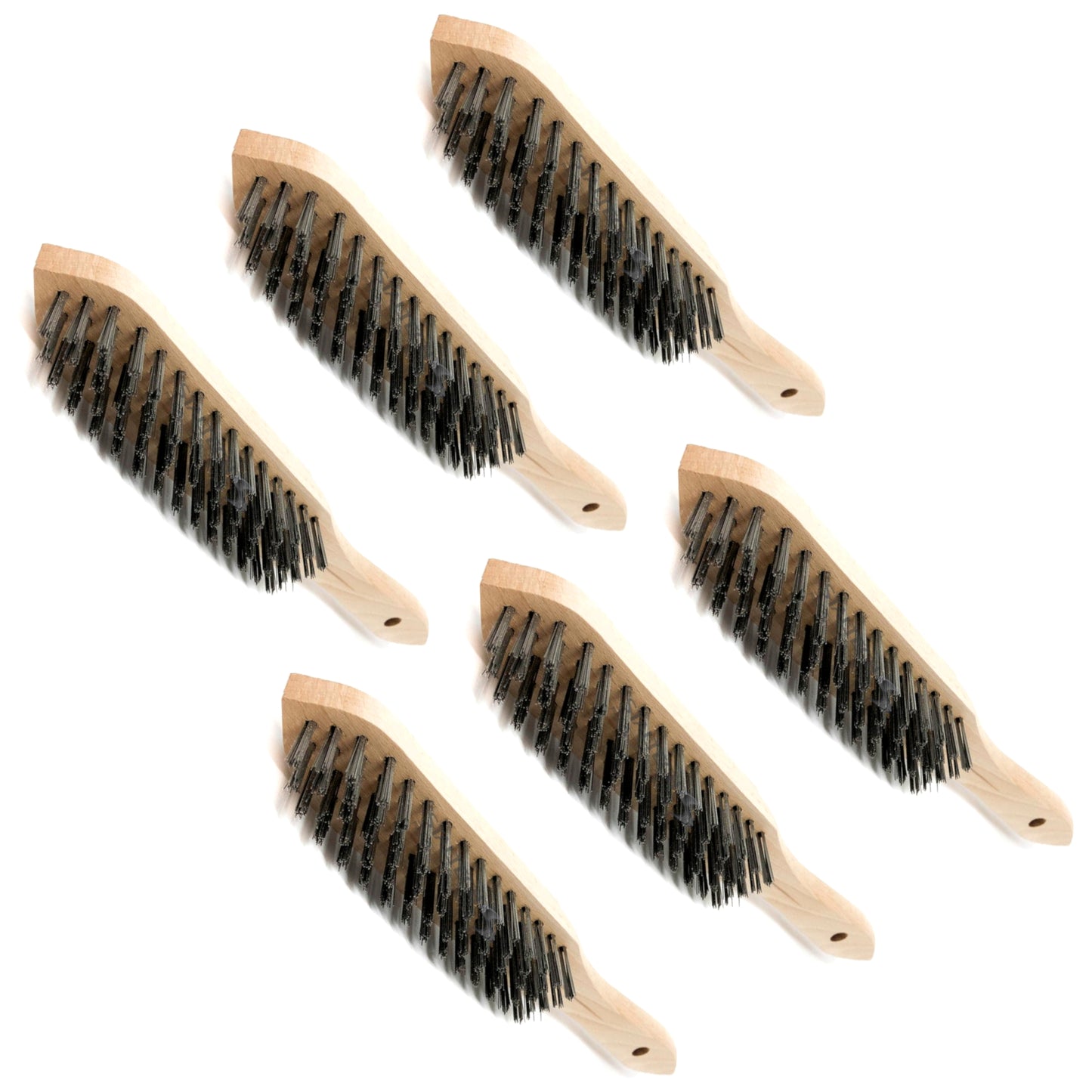 Set of 6 x Wire Brush, Heavy-Duty Handheld Steel Wire Brushes with Wooden Handle - Rust Remover - Tough Steel Wire Bristles