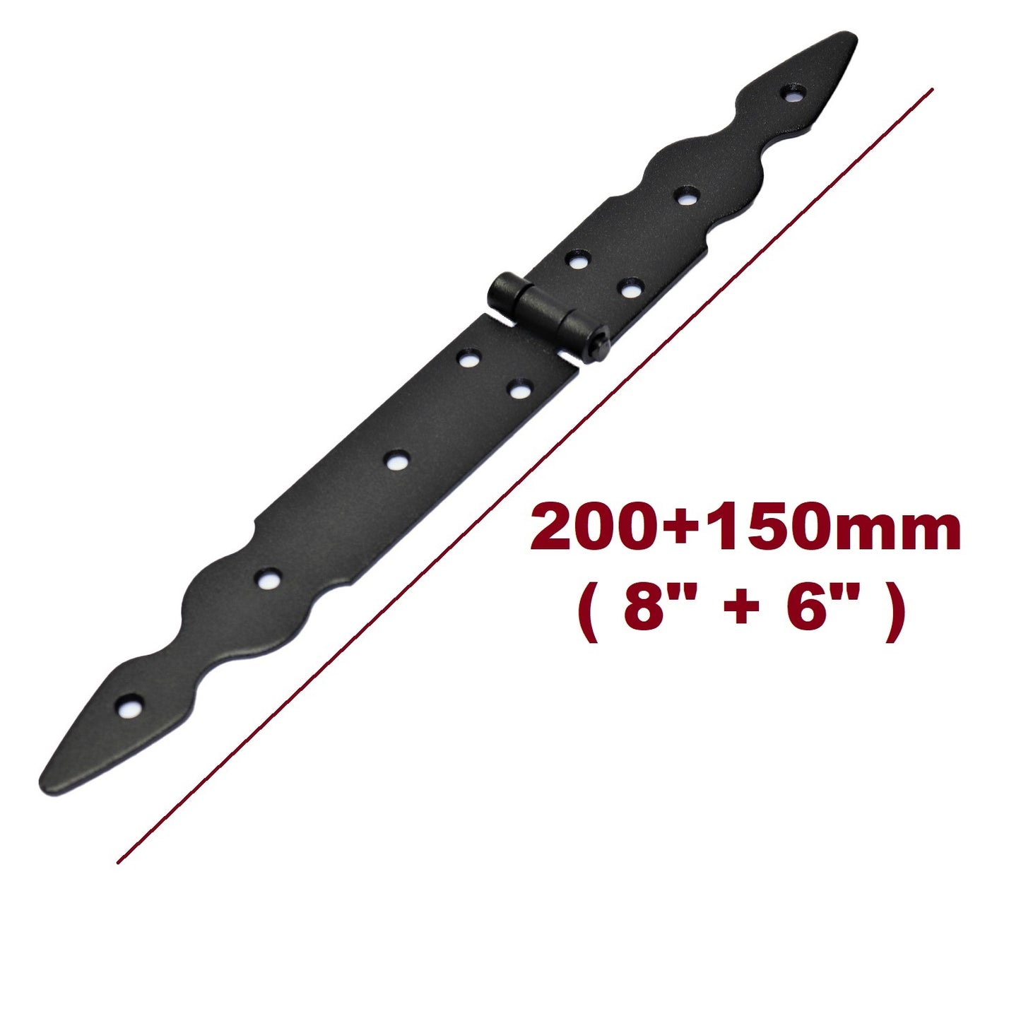 1 Pc x 150+200 mm Backflap Hinge Black, Retro Steel Back Flap Hinges, Weather Resistant, Rust Proof Powder Coating, Strap Hinges
