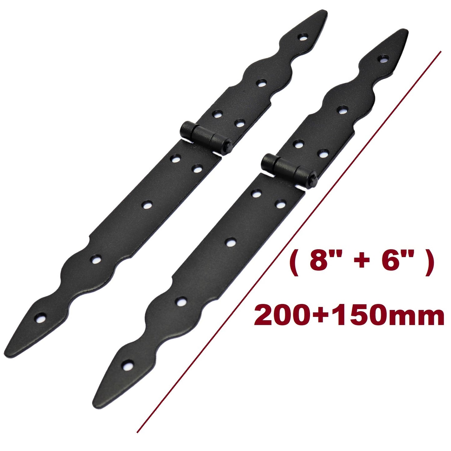 2 Pcs x 150+200 mm Backflap Hinge Black, Retro Steel Back Flap Hinges, Weather Resistant, Rust Proof Powder Coating, Strap Hinges