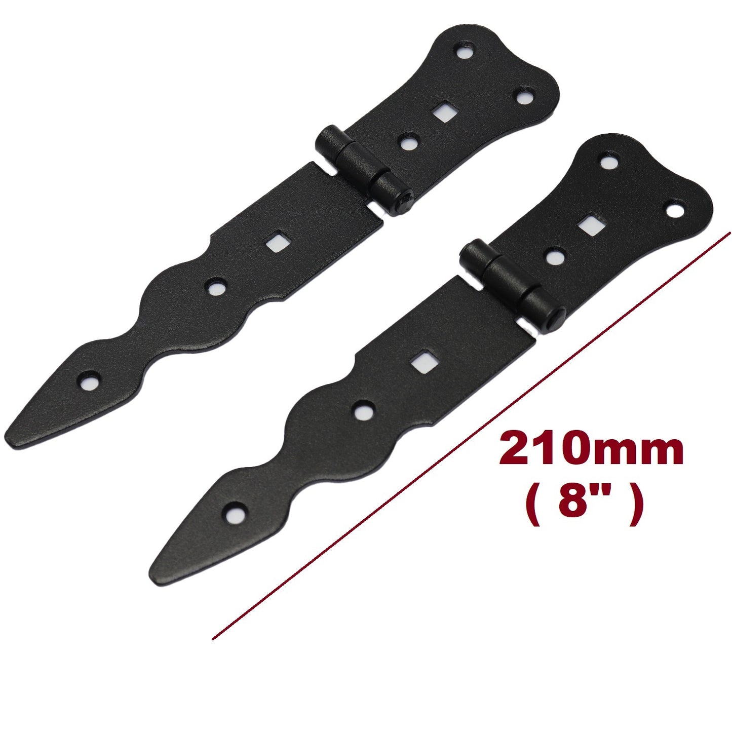 Pack of 2 x 150 mm Narrow T-Hinge Black, Retro Steel Tee Hinges, Weather Resistant, Rust Proof Powder Coating, T Strap Hinges