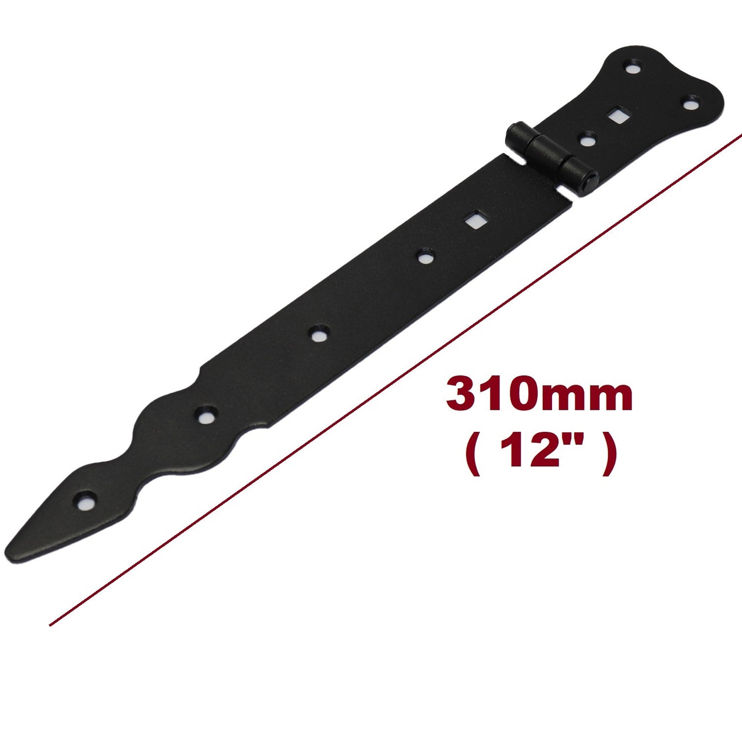 Pack of 1 x 250 mm Narrow T-Hinge Black, Retro Steel Tee Hinges, Weather Resistant, Rust Proof Powder Coating, T Strap Hinges